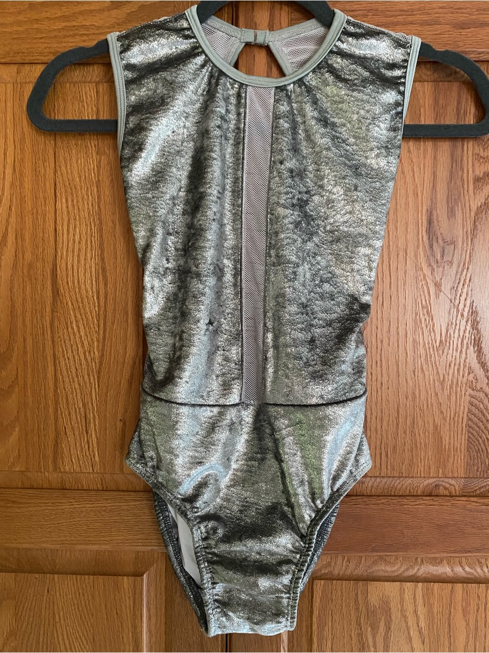 Chelsea B Girls Metallic Silver Crushed Velour Open Back Leotard Child Large